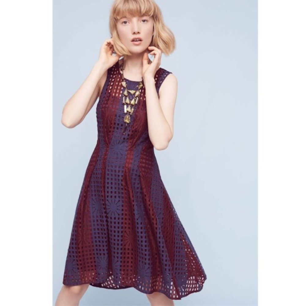 Eva Franco Samantha Crochet Lace Dress Burgundy Navy Fit-and-Flare